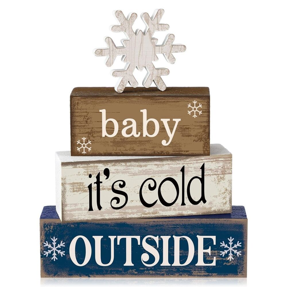 4 Pcs Winter Wooden Tabletop Decor Snowflake Tiered Tray Decor Winter Centerpiec